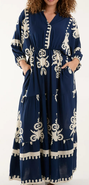 Sterlasi Elegant Navy Floral Maxi Dress